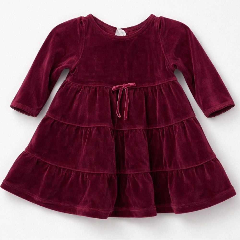 Jillian’s Closet ruffled wine burgundy velour holiday dress size 12 months EUC
